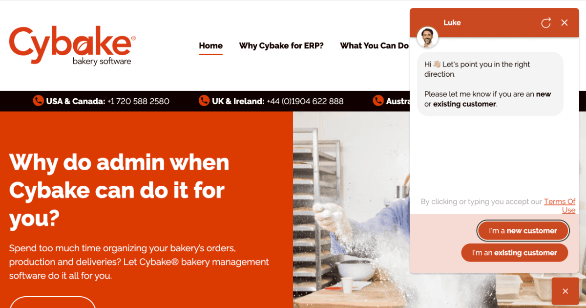 Screenshot of the CyBake bakery software interface